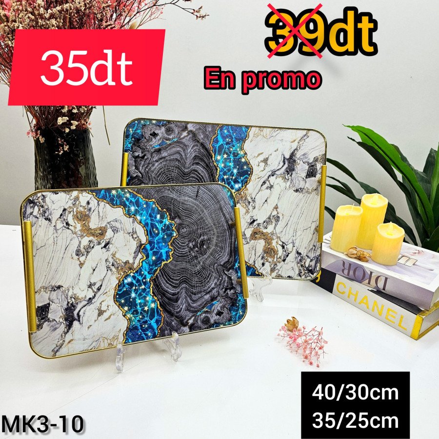 Plateaux 2 Pièces en Bois et Métal