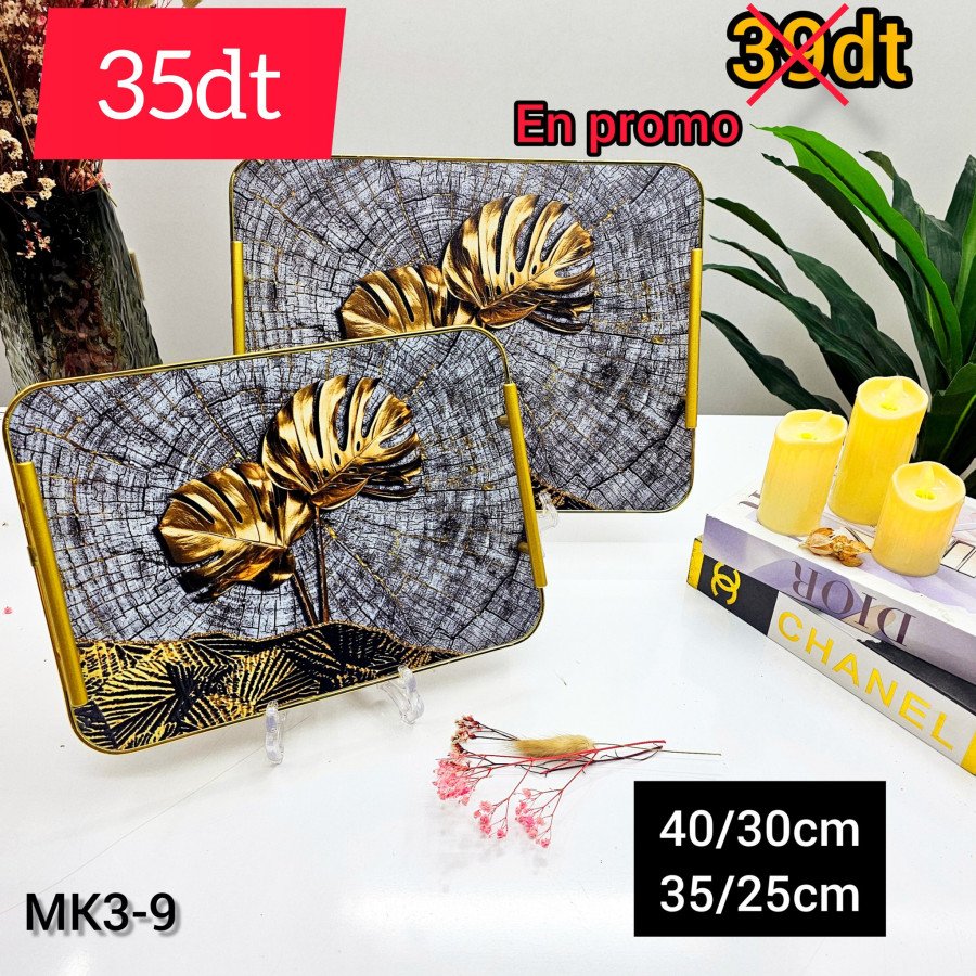 Plateaux 2 Pièces en Bois et Métal