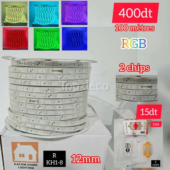 Bobine LED RGB – 100 mètres – 12 mm – 2 chips