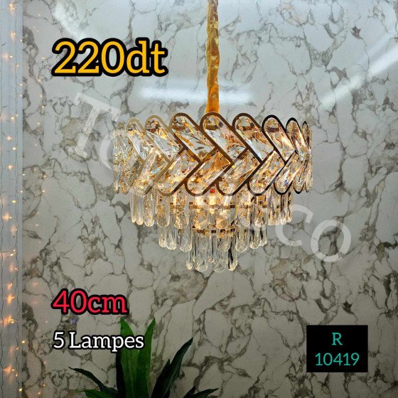 Lustre crystal 40cm 5 lampes doré
