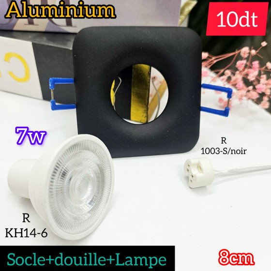 Spot Encastrable Aluminium Noir avec Lampe LED (7W) avec douille