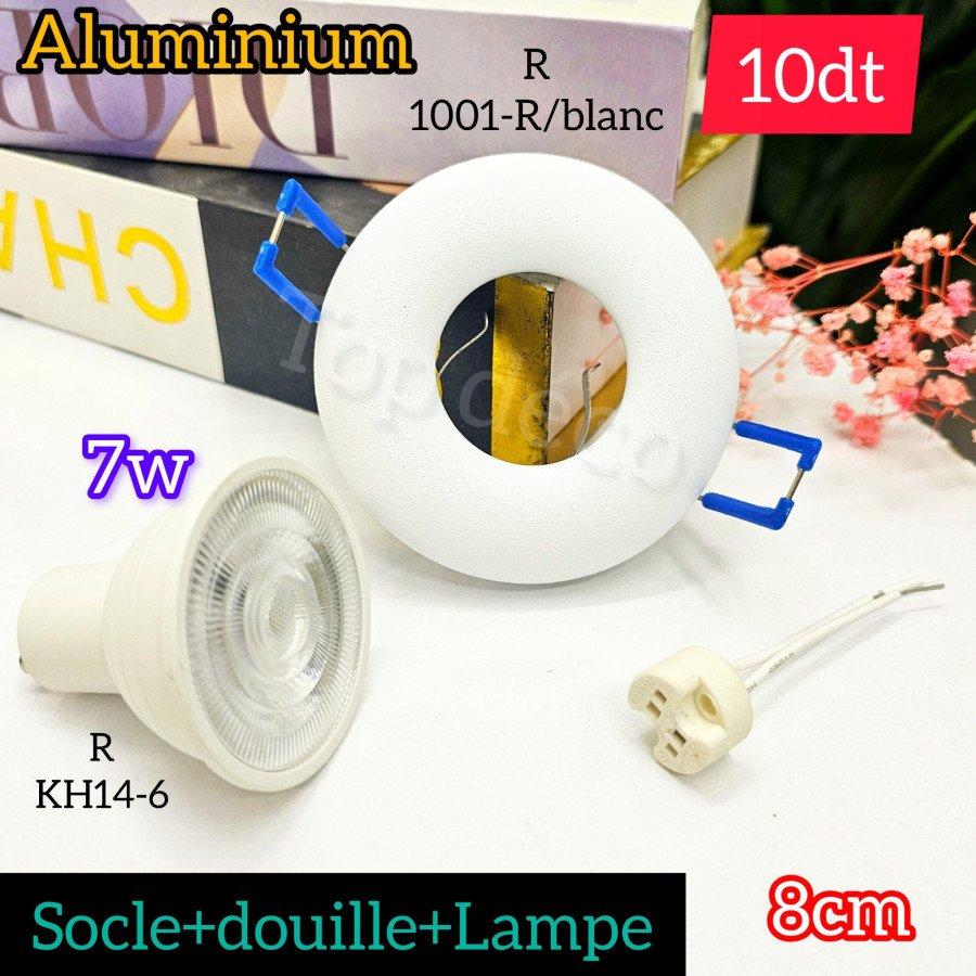 Spot Encastrable Aluminium Blanc avec Lampe LED (7W) avec douille