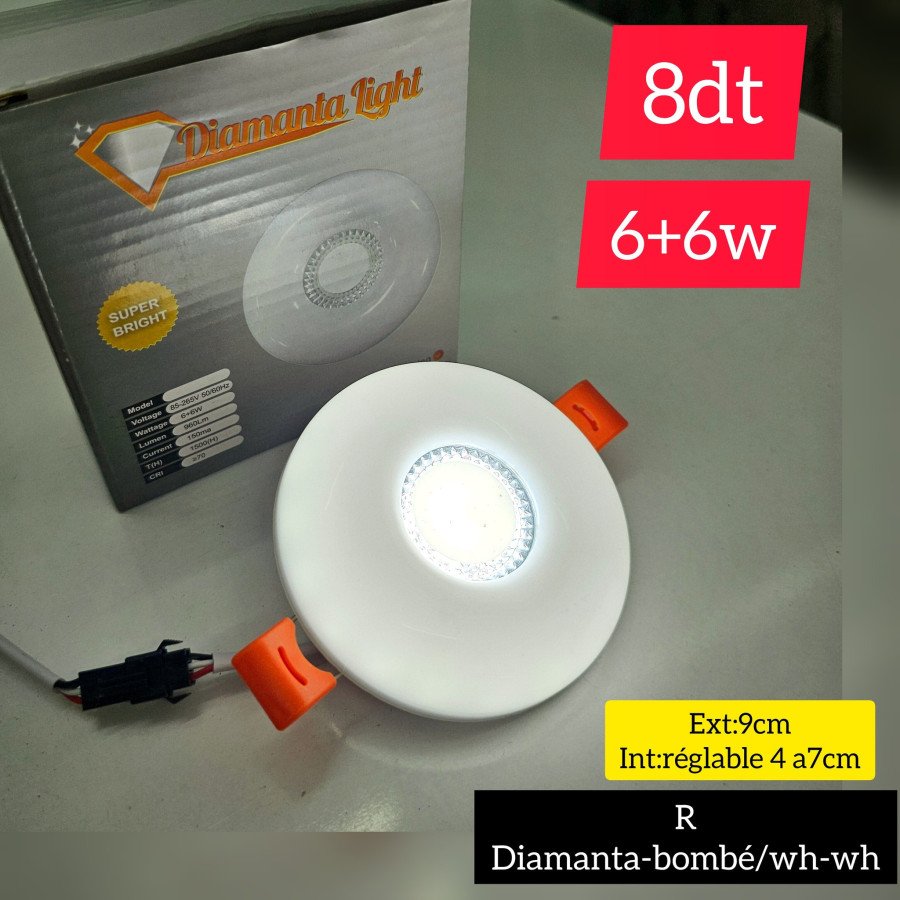 Spot LED Encastrable Diamanta Light 6+6W – Blanc Bombé