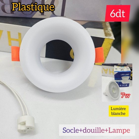 Socle plastique rond + douille + lampe LED 7W