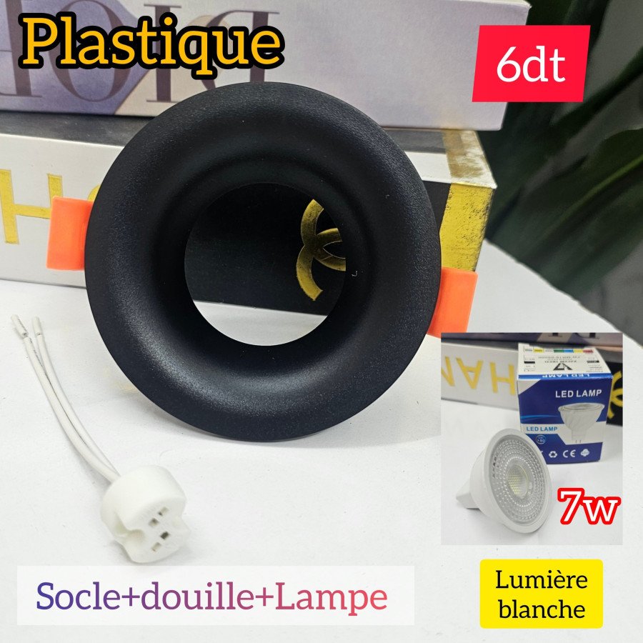 Socle plastique rond + douille + lampe LED 7W
