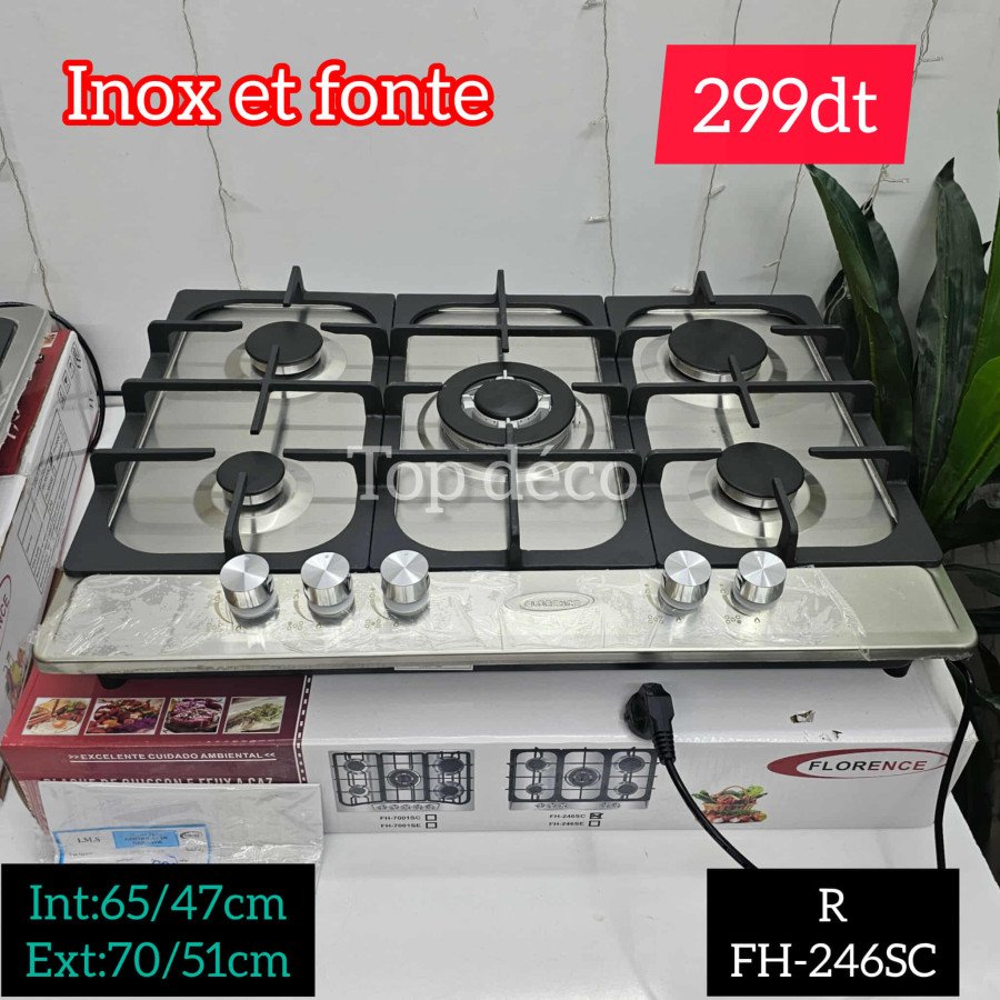 Plaque à Gaz 5 feux inox et Fonte Florence 246-SC