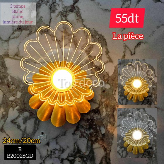 Applique murale LED design Fleur dorée – 3 couleurs d’éclairage