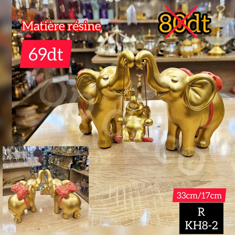 Figurine Élégante en Résine Dorée – Famille d’Éléphants (3 pièces)