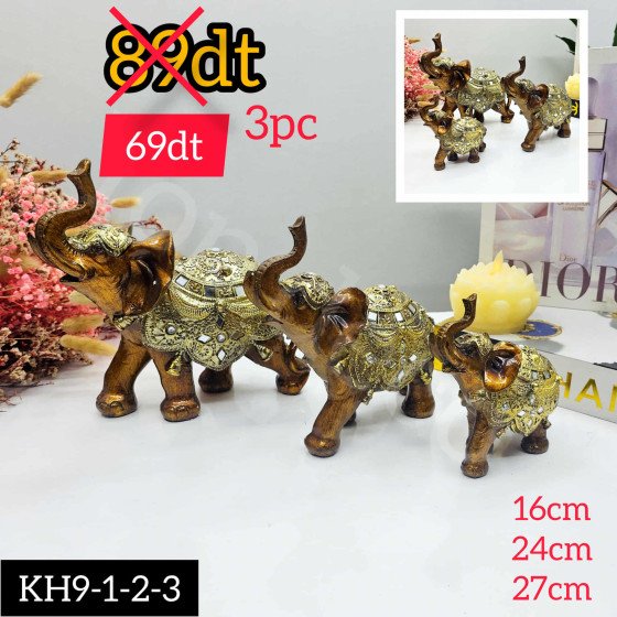 Figurine Élégante en Résine Dorée – Famille d’Éléphants (3 pièces)