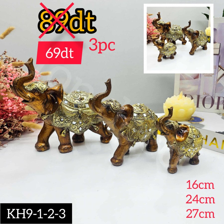 Figurine Élégante en Résine Dorée – Famille d’Éléphants (3 pièces)