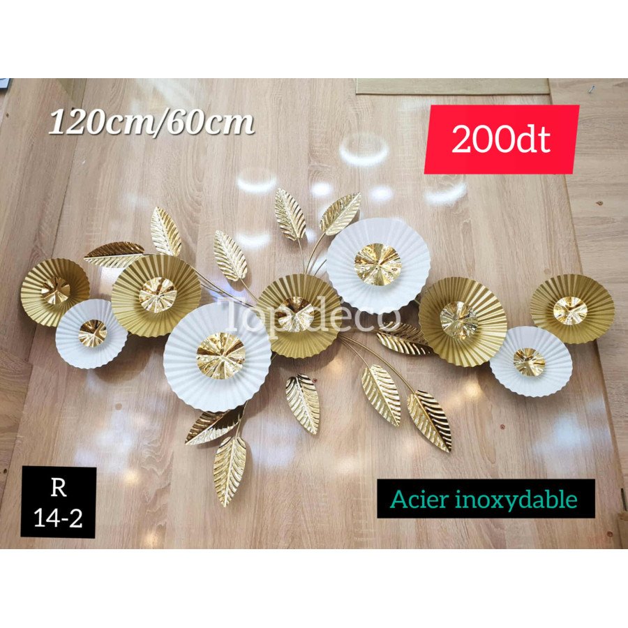 Décoration murale design dorée et blanche – Acier inoxydable 120×60 cm-R14-2