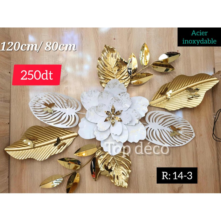 Décoration murale fleur dorée et blanche en acier inoxydable – 120×80 cm-14-3