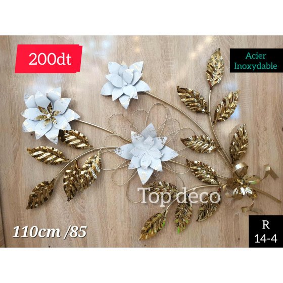 Décoration murale florale dorée et blanche en acier inoxydable – 110×85 cm - 14-4