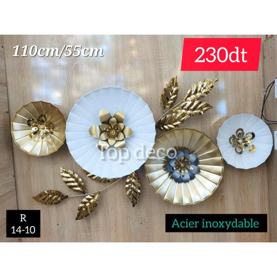 Décoration murale florale moderne – Acier inoxydable 110×55 cm 14-10