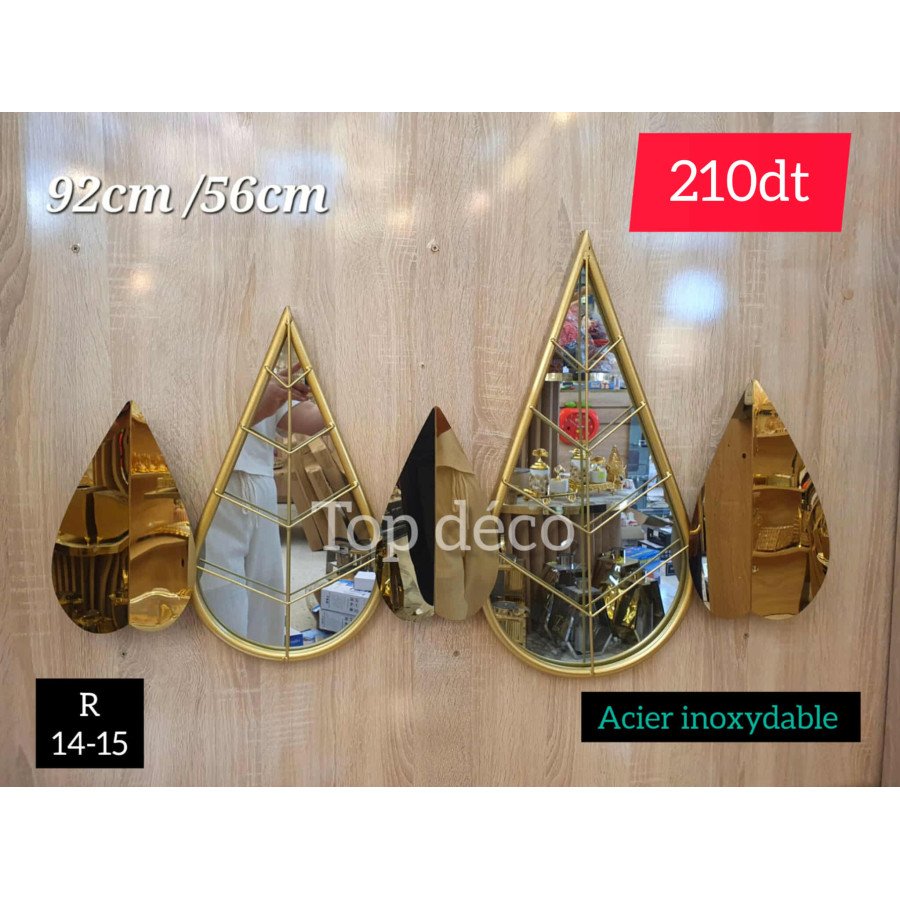 Décoration murale miroir doré – Acier inoxydable 92×56 cm 14-15