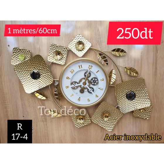 Horloge murale design dorée – Acier inoxydable 100×60 cm 17-4
