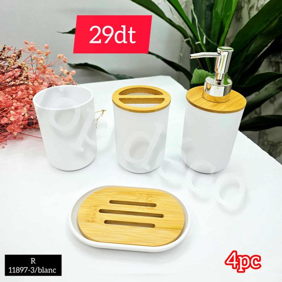 Set de salle de bain 4 pièces – Blanc & bambou naturel R 11897-3