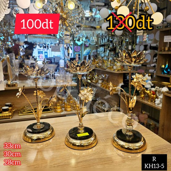 Set de 3 bougeoirs dorés avec fleurs et cristal – Design floral élégant – KH13-5