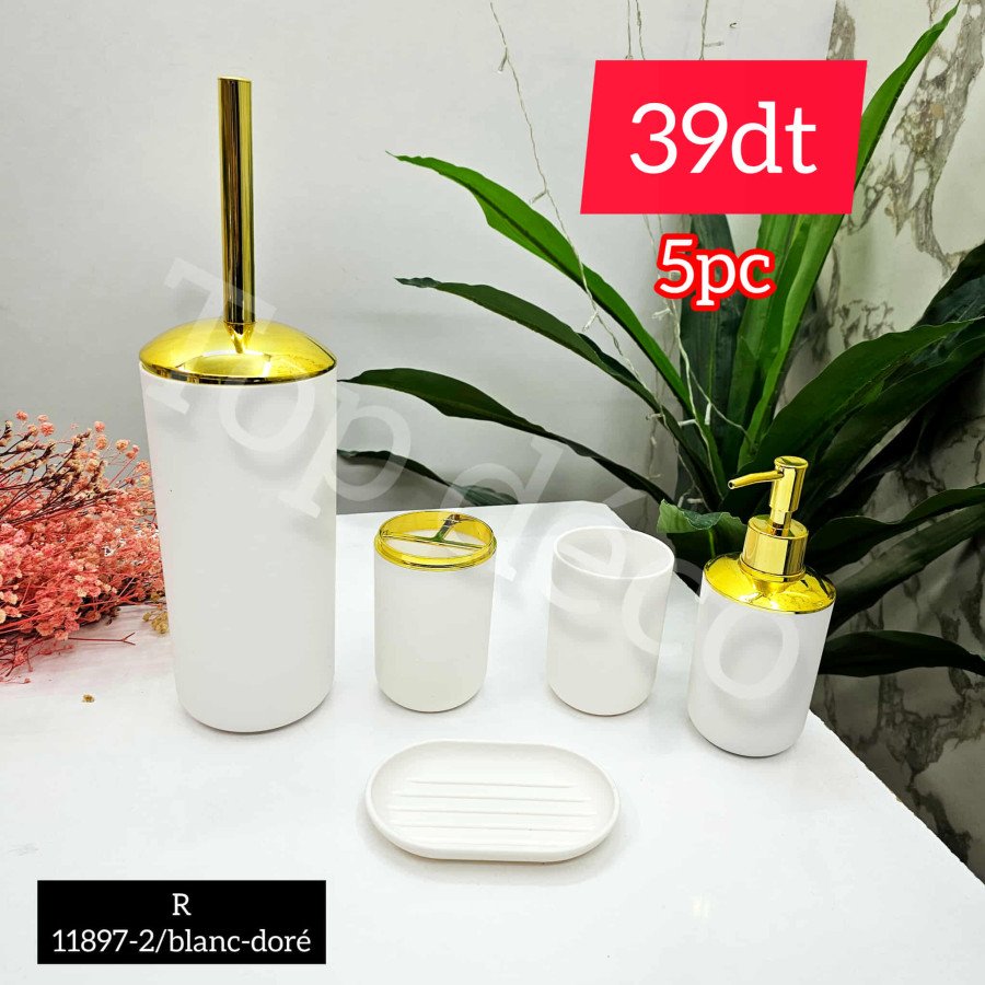 Set salle de bain 5 pièces – Couleur blanc doré – R11897-2