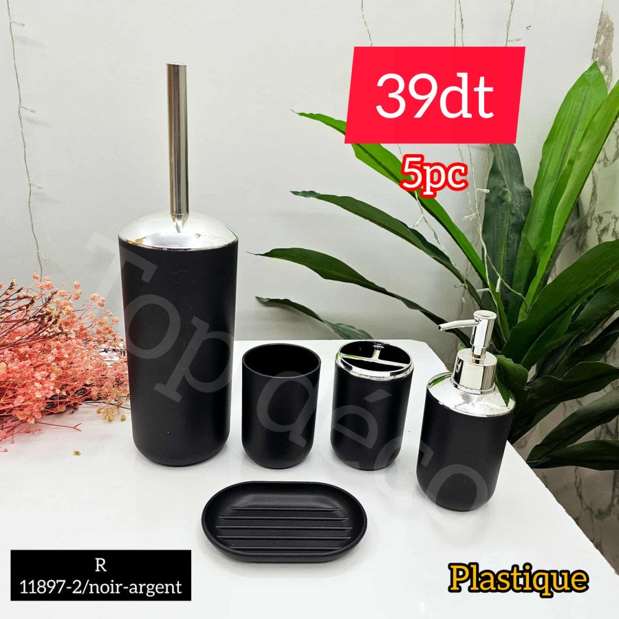 Set salle de bain 5 pièces – Couleur noir argent – R11897-2