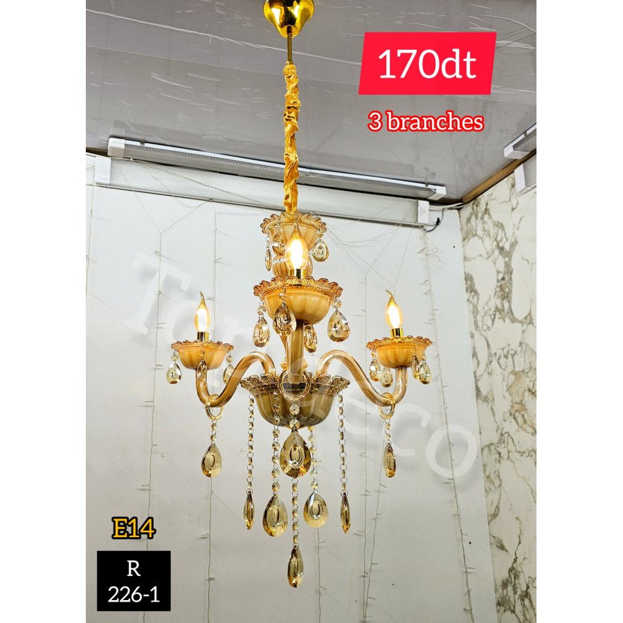 Lustre doré 3 branches – Design classique en cristal 236-3