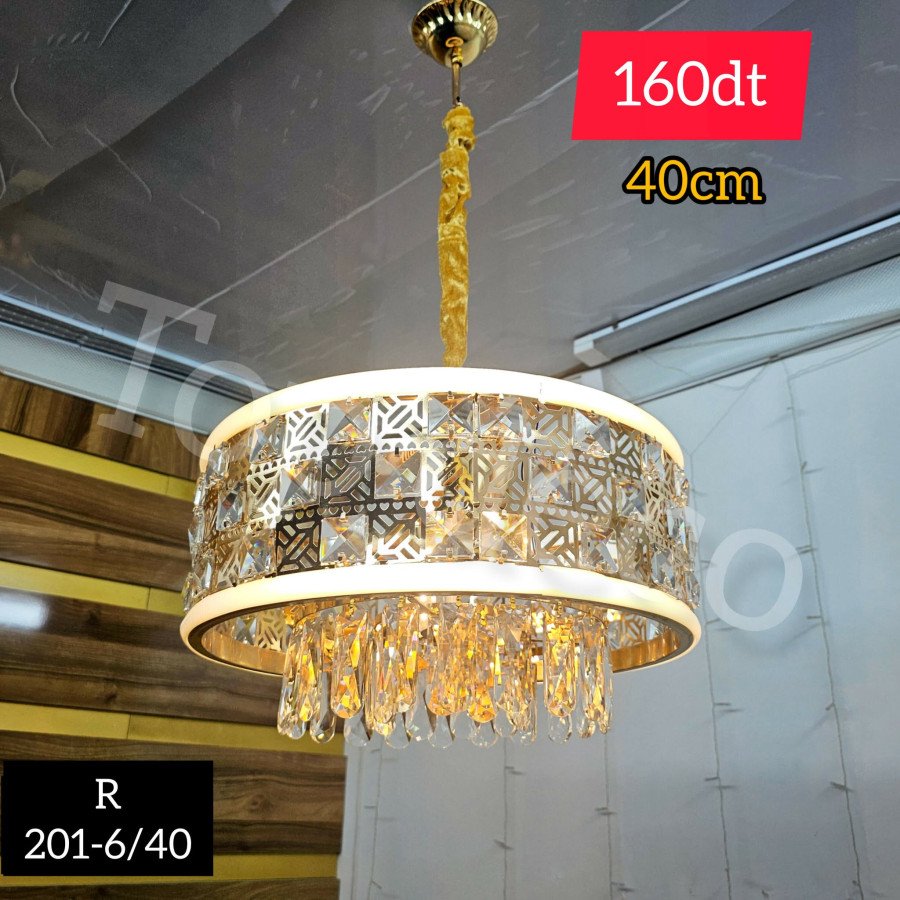 Lustre doré avec pampilles cristal – 40 cm 201-6-40
