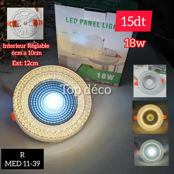 Spot LED Cristal Réglable 18W – 3 Couleurs (Réf. MED11-39)