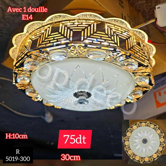 Plafonnier Cristal Doré Ø30 cm – Douille E14 (Réf. 5019-300)