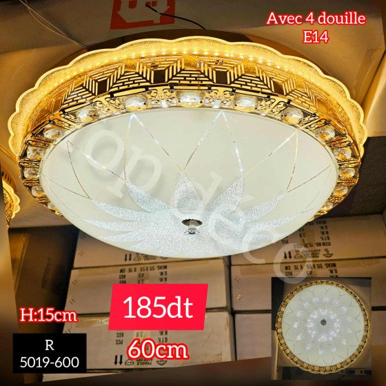 Plafonnier Cristal Doré Ø60 cm – 4 Douilles E14 (Réf. 5019-600)
