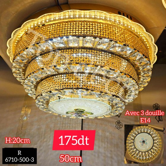 Plafonnier Cristal Doré 50 cm – Modèle R 6710-500-3 (3 Douilles E14)