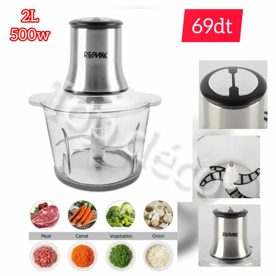 Hachoir Électrique Remax 2 Litres – 500W (Inox & Verre)