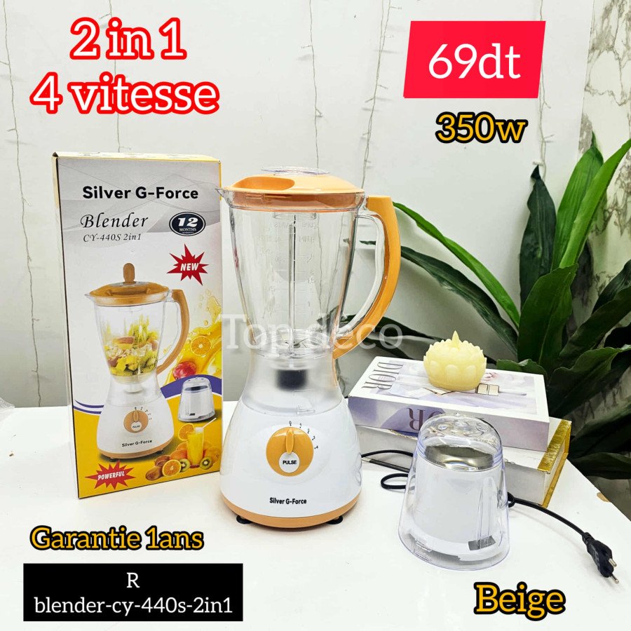 Blender Silver G-Force 2 en 1 – 350W / 4 Vitesses (Beige)