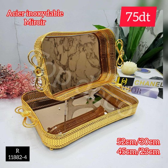Set de 2 plateaux miroir dorés – Design luxueux – R11882-4