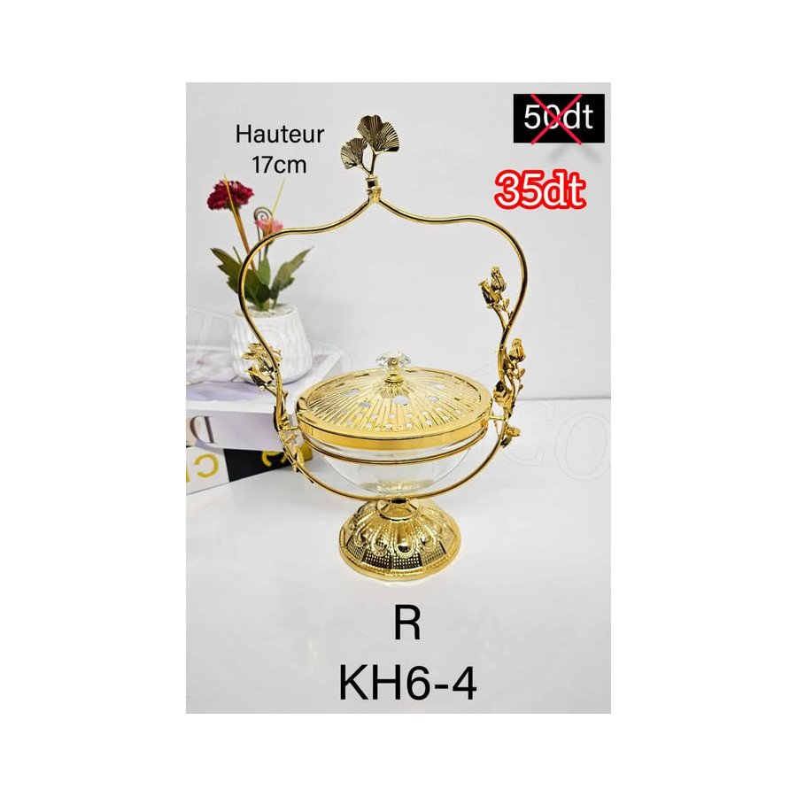 bonbonnière décorative en métal doré et verre