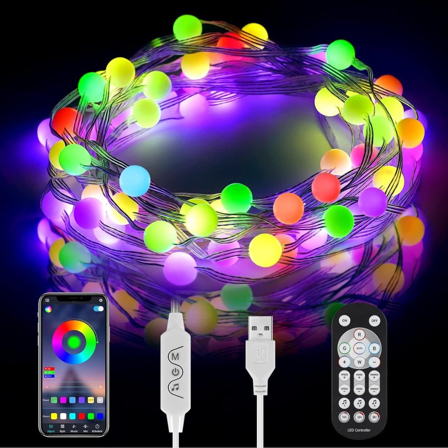 Guirlande lumineuse LED USB 5 V 5 m 50 LED avec télécommande et application extérieur intérieur
