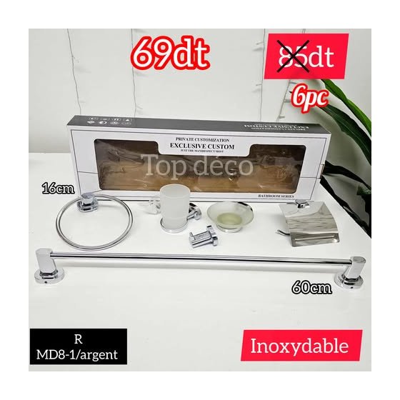 Set d’accessoires de salle de bain 6 pièces – Acier inoxydable – R MD8-1 / argent