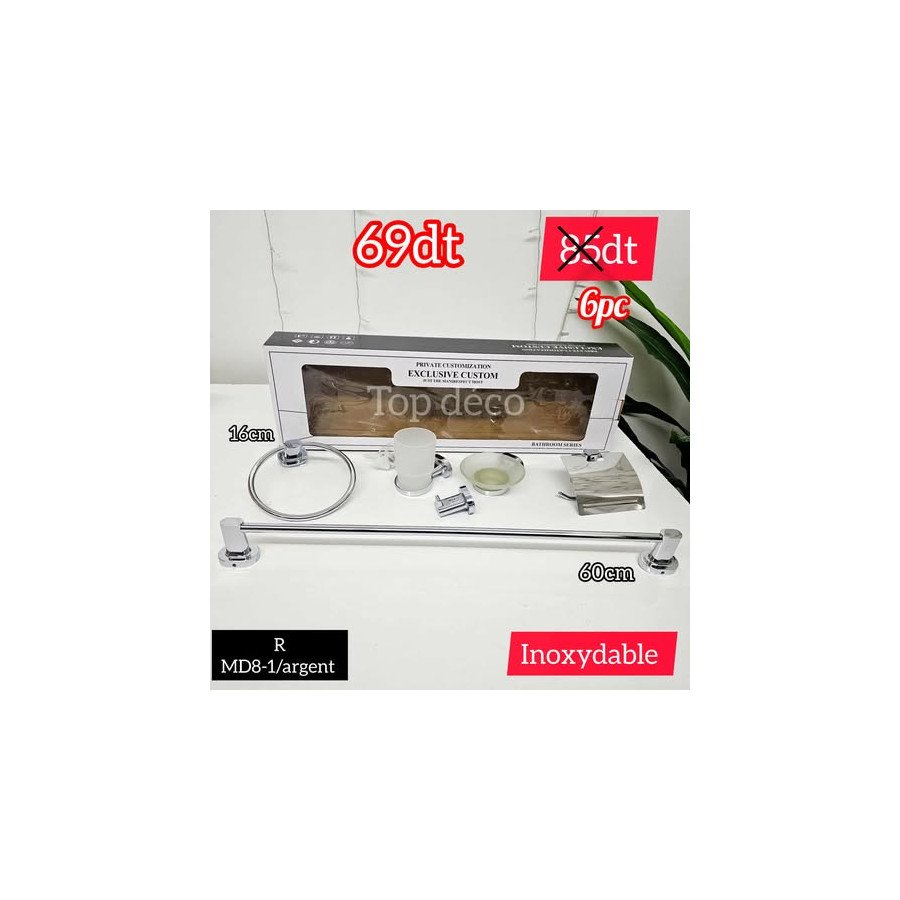 Set d’accessoires de salle de bain 6 pièces – Acier inoxydable – R MD8-1 / argent