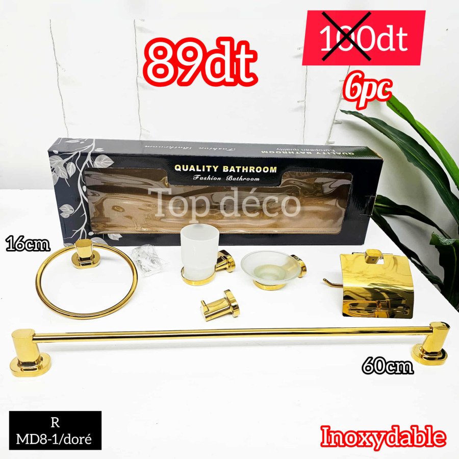 Set d’accessoires de salle de bain 6 pièces – Acier inoxydable doré – R MD8-1 / doré