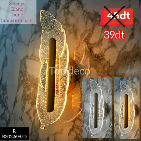 Applique Murale LED Plume Dorée – 3 Temps