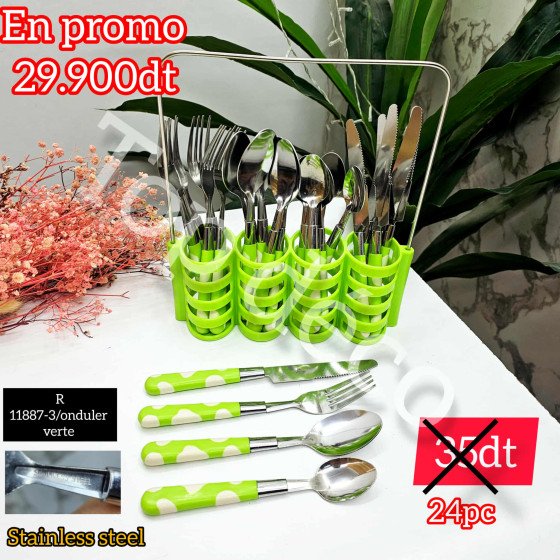 Set de couverts 24 pièces avec support – Vert & acier inoxydable R 11887-3