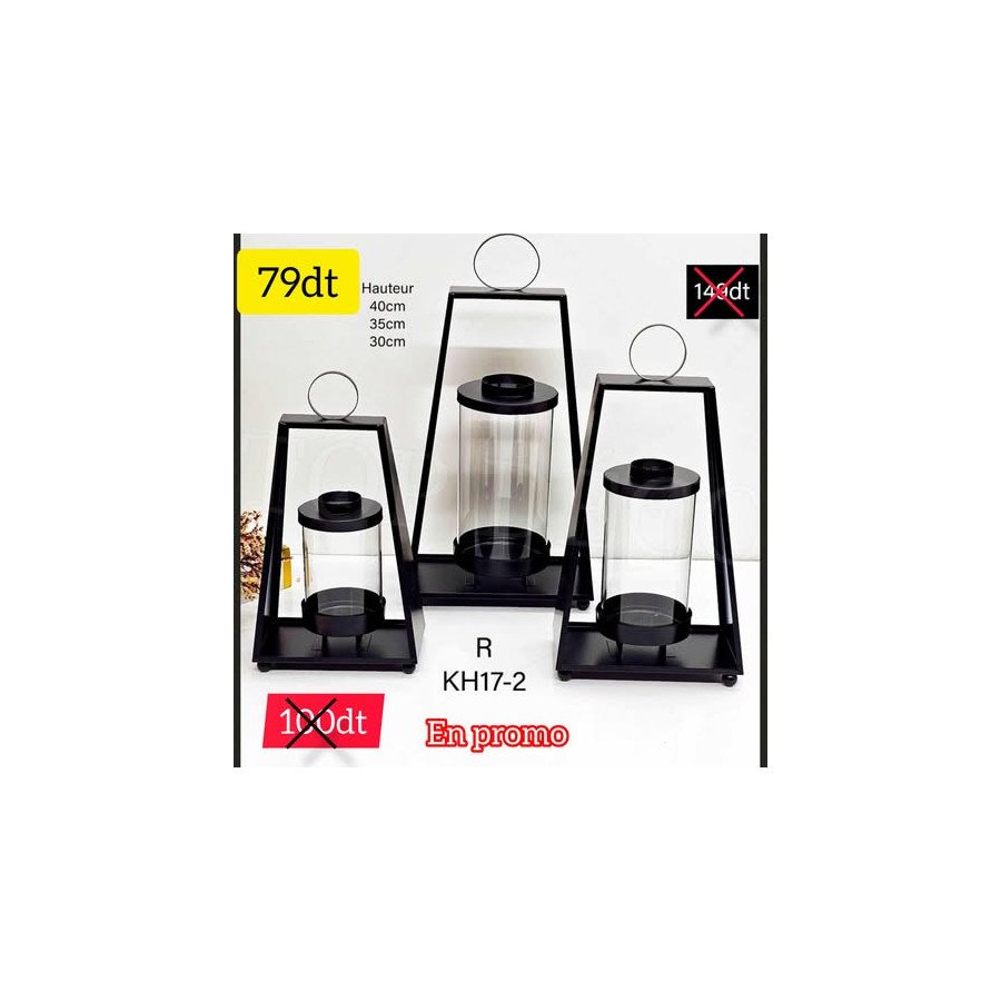 Lot de 3 Lanternes Noires en Métal Inoxydable KH17-2