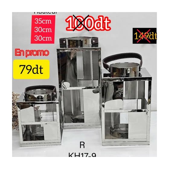 Lot de 3 Lanternes en Acier Inoxydable Argenté KH17-9