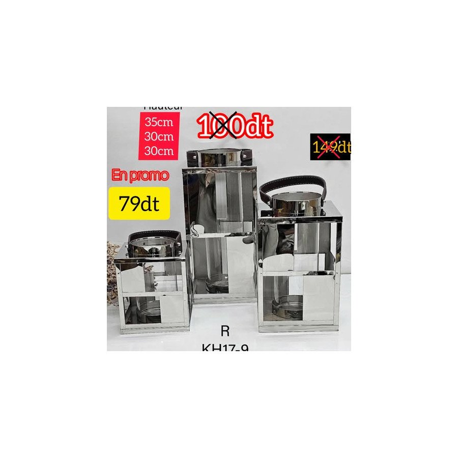Lot de 3 Lanternes en Acier Inoxydable Argenté KH17-9