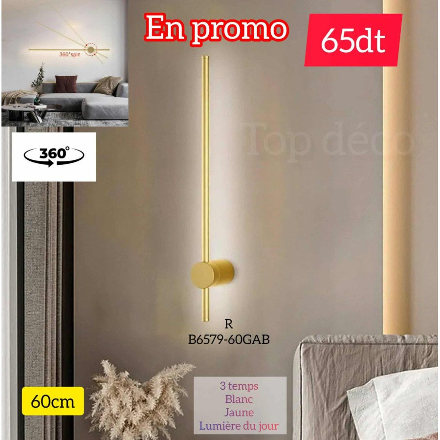 Applique Murale LED 60cm  – Métal & Acrylique | Éclairage Moderne 3 Temps