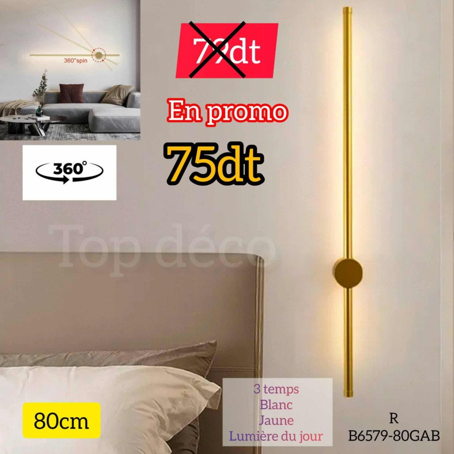 Applique Murale LED 80cm  – Métal & Acrylique | Éclairage Moderne 3 Temps