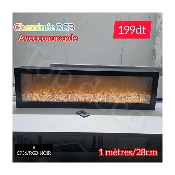 Cheminée RGB décorative en Noir  avec télécommande   – Effet flamme réaliste
