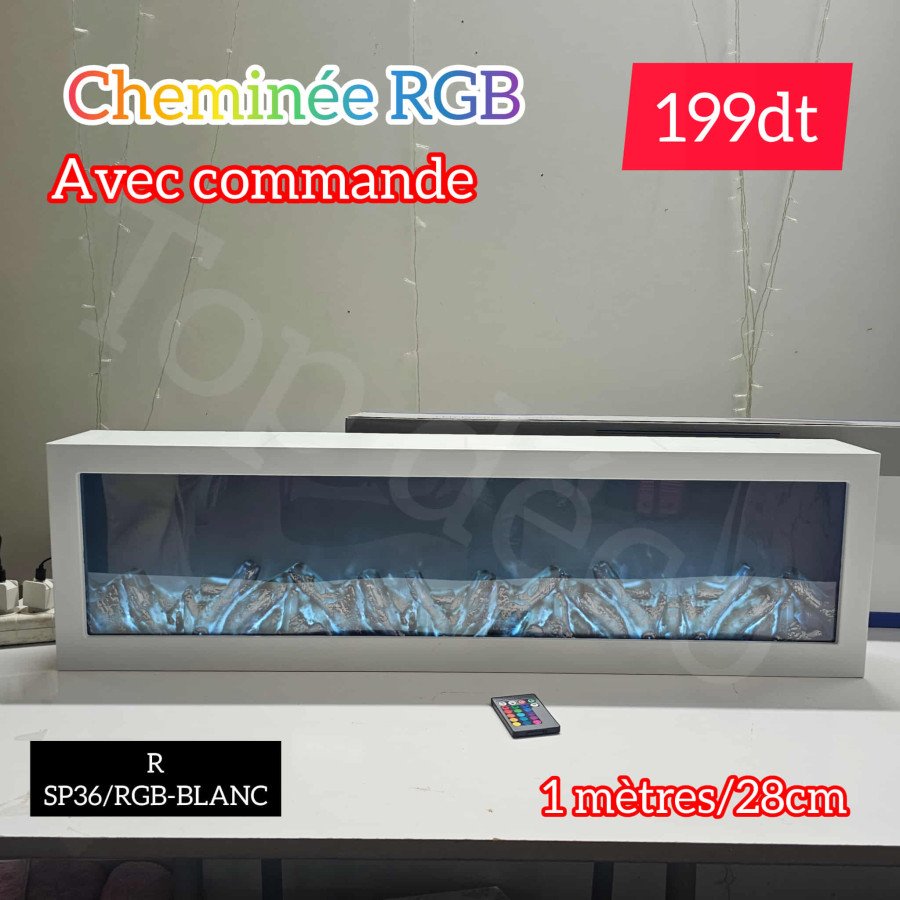 Cheminée RGB décorative en blanc   avec télécommande