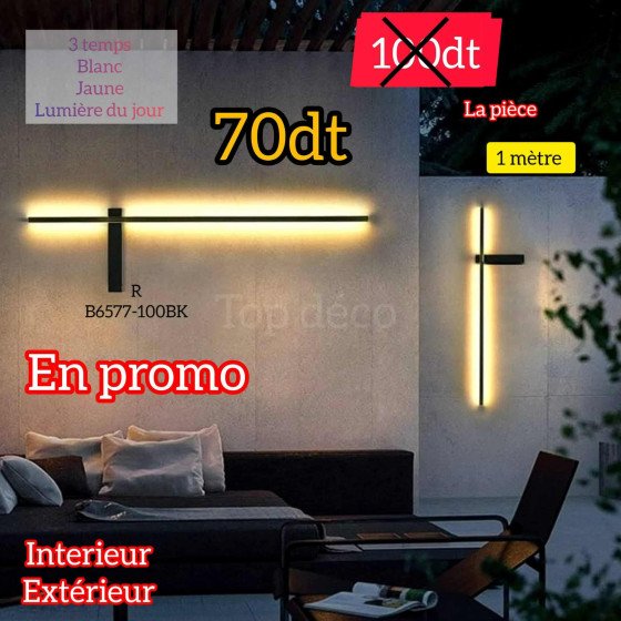 Applique Murale LED 1 métre Noir   – Métal & Acrylique | Éclairage Moderne 3 Temps