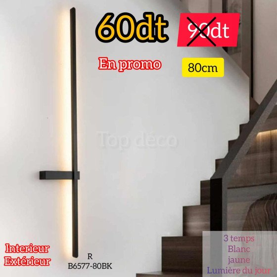 Applique Murale LED 80cm Noir   – Métal & Acrylique