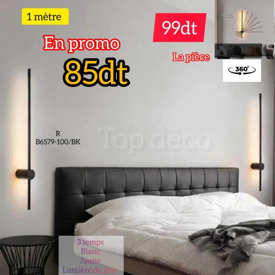 Applique Murale LED 1 métre Noir   – Métal & Acrylique B6579-100/BK